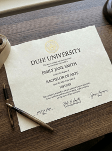 Bachelor of Arts degree certificate awarded to Emily Jane Smith by State University on May 18, 2024